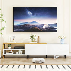 Tangkula Modern TV Stand for 80 Inches TVs with Storage Shelves and Cabinets