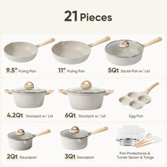Carote Nonstick Cookware Set 21-Piece, Kitchen Pots and Pans Set, Stay - Cool Handles, Induction Compatible, Cookware Set for RV and Camping, Beige