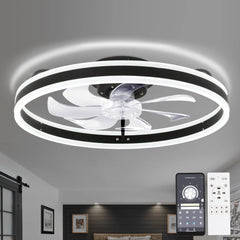 Oaks Aura DC2002 20in. LED Indoor Black Bladeless Low Profile Ceiling Fan Flush Mount Smart App Remote Control Dimmable Lighting