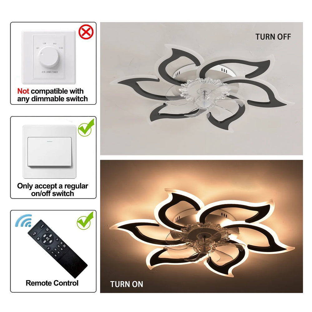 Garwarm Dimmable Ceiling Fan with Light and Remote Control, 27" Small Flush Mounted Ceiling Fan