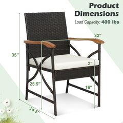 Tangkula 5 Pieces Outdoor Dining Set with Acacia Wood Table & 4 Wicker Rattan Armrest Chairs