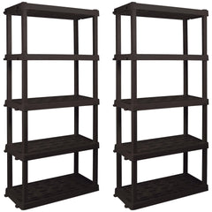 Hyper Tough Large 5-Tier Shelving Unit, W36 x D18 x H74" Interlocking Multipurpose Organizer, Black, Pack of 2
