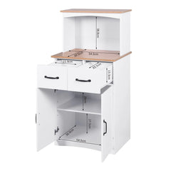 Kitchen Storage Cabinet Pantry Cabinet, White Storage Cupboard Pantry with 2 Doors, 2 Drawers & Microwave Shelf, Freestanding Kitchen Storage Buffet