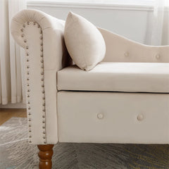 Storage Chaise Lounge, Upholstered Rolled Arm Chase Lounge with Nailhead Trim, Recliner Lounge Chair for Living Room Bedroom