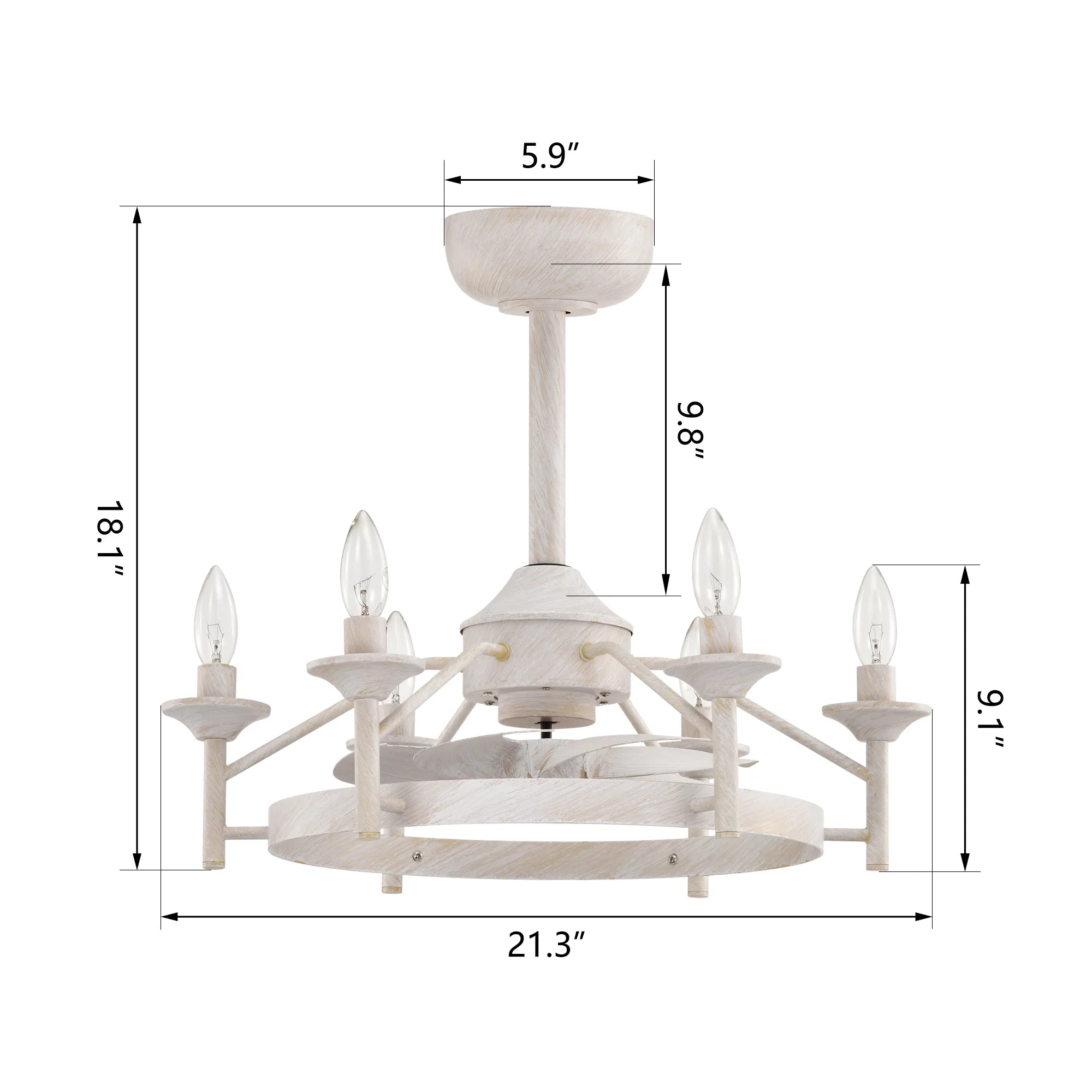 Maxax Candlestick Ceiling Fan with Light, 21" White Vintage Ceiling Fan with Remote Control, 6 Speeds Reversible Timing Ceiling Fan