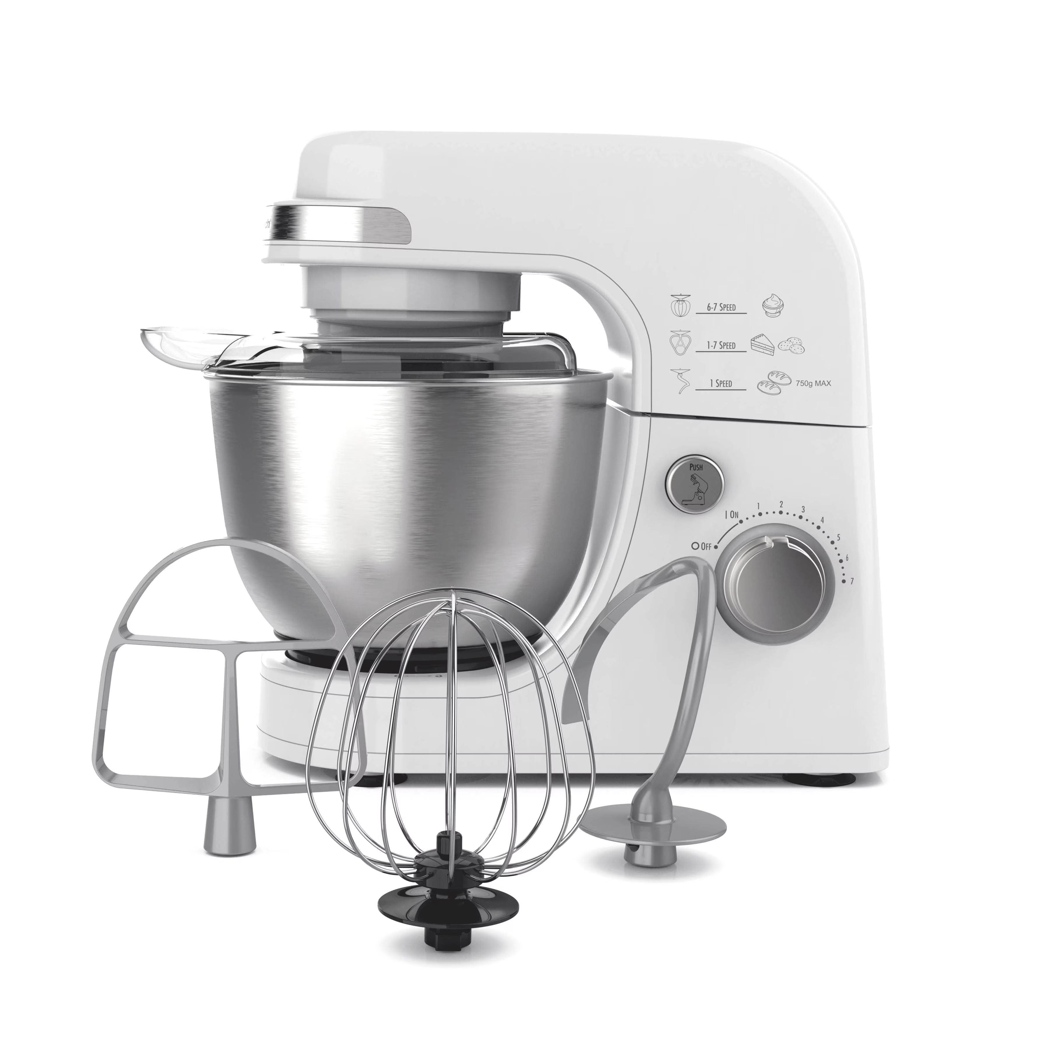 Hamilton Beach 4 Quart Stand Mixer for Kitchen, 7 Speeds, Tilt - Head, Dough Hook, Whisk & Flat Beater, White