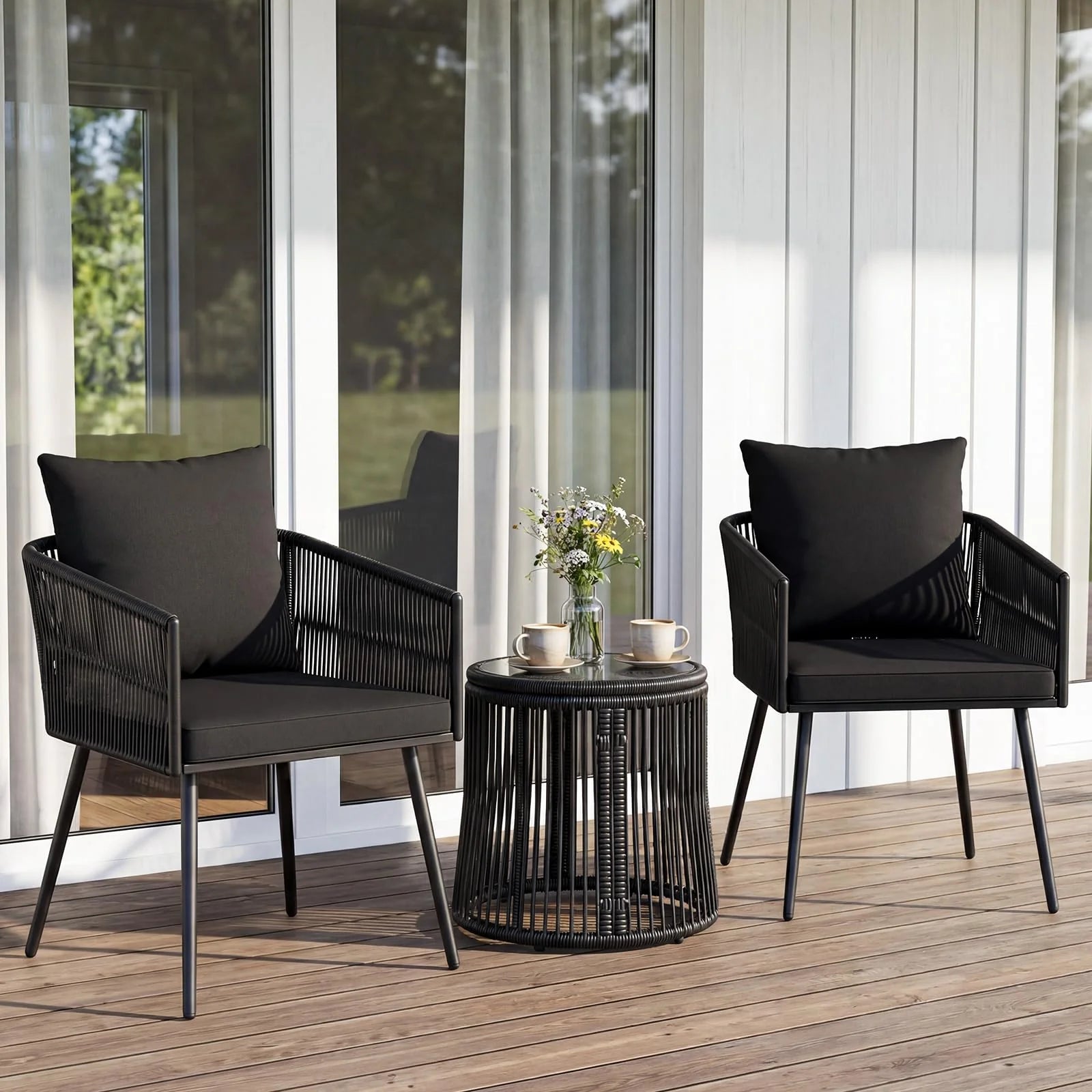 Tangkula 3 Pieces Patio Rattan Bistro Conversation Set
