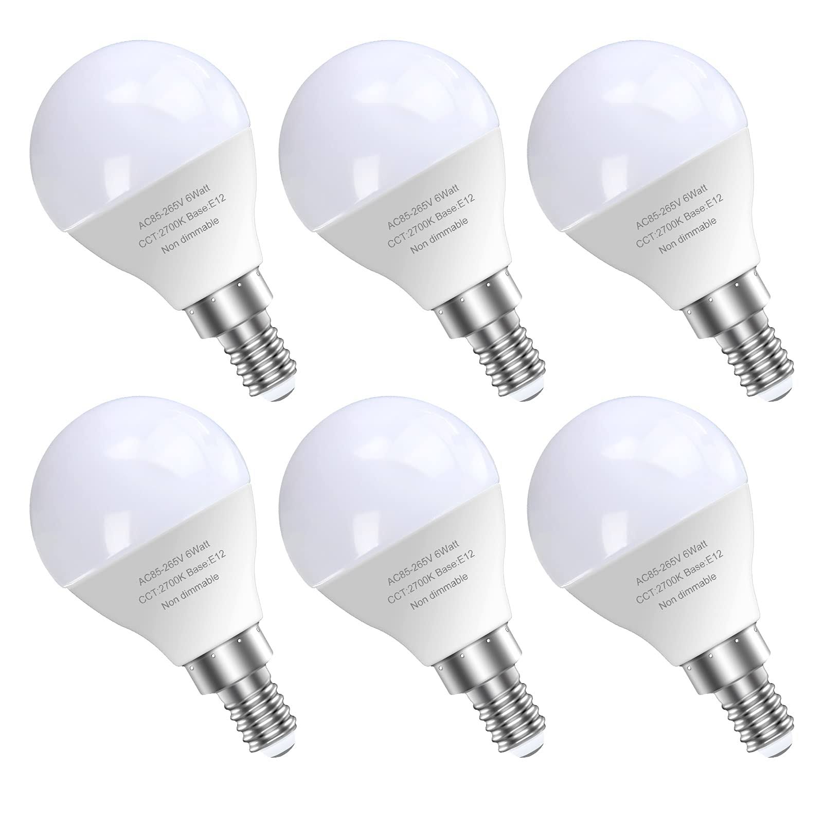 GOSCHE 6 Pack E12 LED Candelabra Light Bulbs, 60 Watt Equivalent, Warm White 2700K, 120V Chandelier Llight Bulb