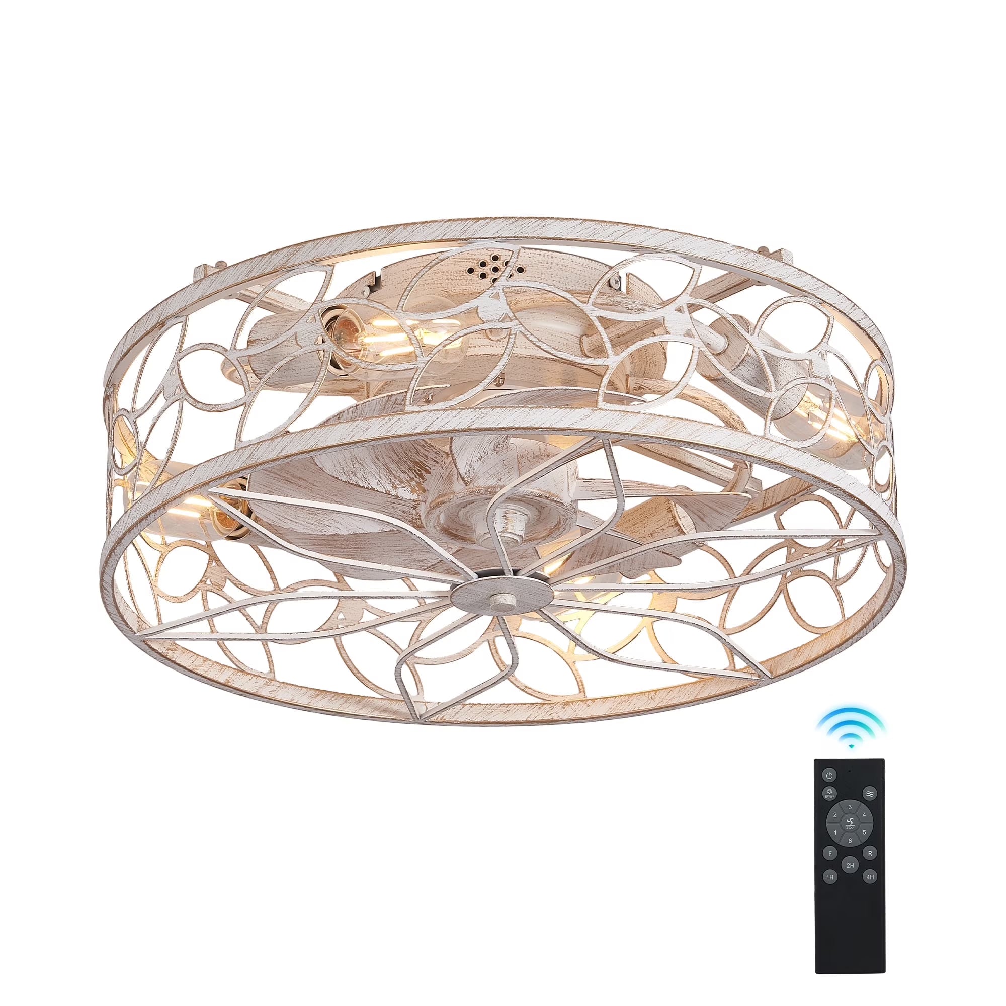 QHTX 18 - Inch White Vintage Caged Ceiling Fan with Remote Control