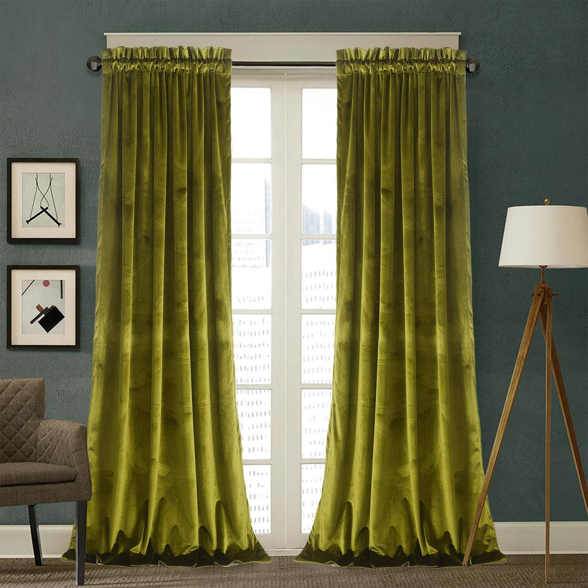Roslynwood Velvet Curtains 2 Panels Set, Block Light Thermal Insulated Velour Rod Pocket Drapes for Bedroom and Living Room (52