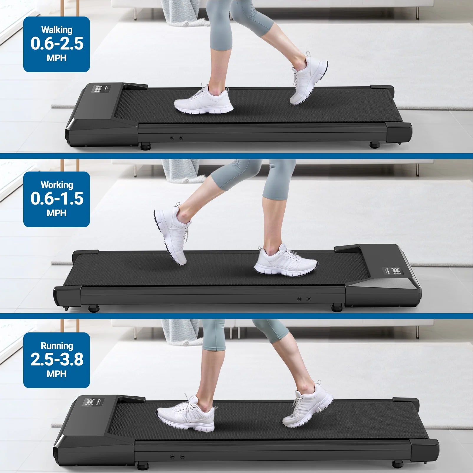 Walking Pad 2 in 1 Under Desk Treadmill, 2.5HP Low Noise Walking Pad Running Jogging Machine with Remote Control for Home Office, Lightweight Portable Desk Treadmill Installation Free
