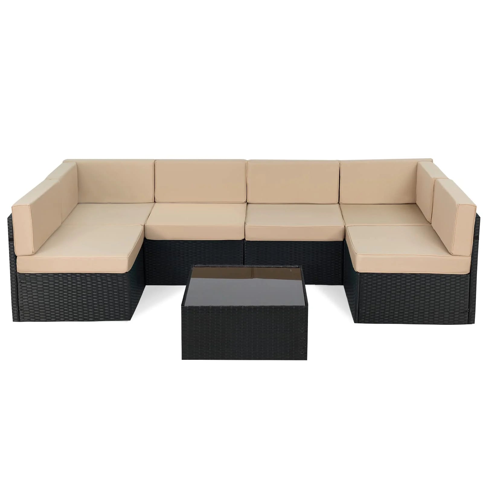 AECOJOY 7 Piece Outdoor Patio Furniture Set with Waterproof Cover, Black & Beige